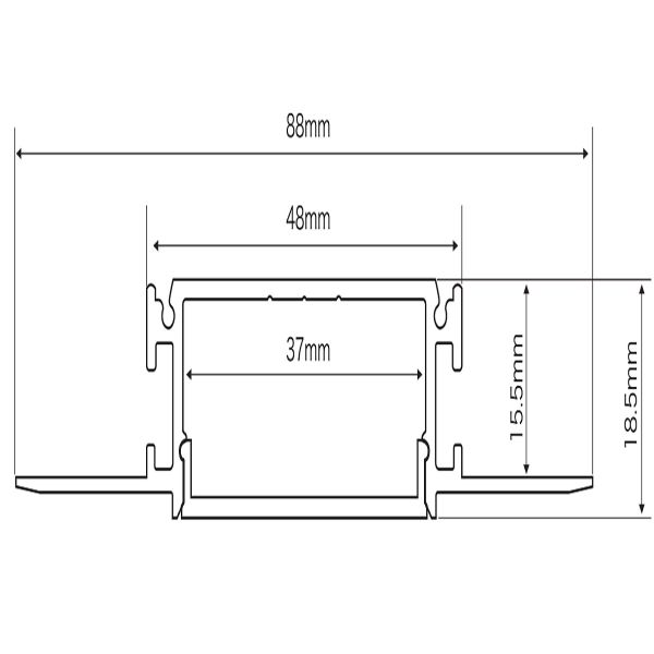 48x19mm Plaster Recessed Aluminum LED Profile for Architectural lighting