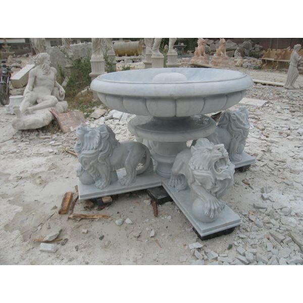 Man and Woman Statue Carved White Marble Stone Fountain