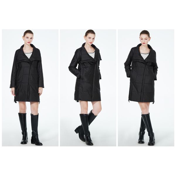 Casual Style Women Demiseason Coat, long coat, demiseason, daily wear, black colour, belt fixed, no hooded