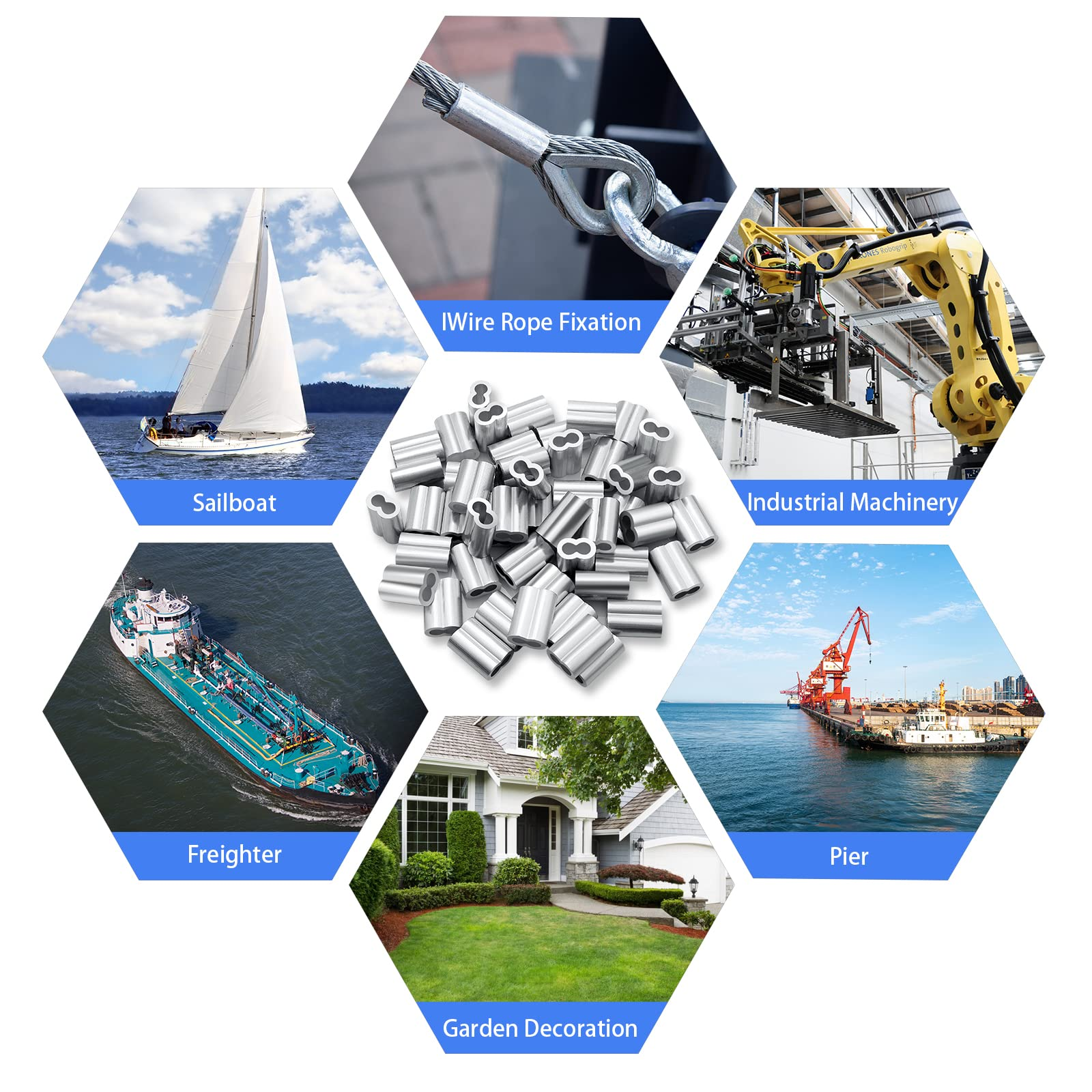 ISO Aluminum Wire Crimp Sleeves Lightweight 1/4" 30pcs Practical