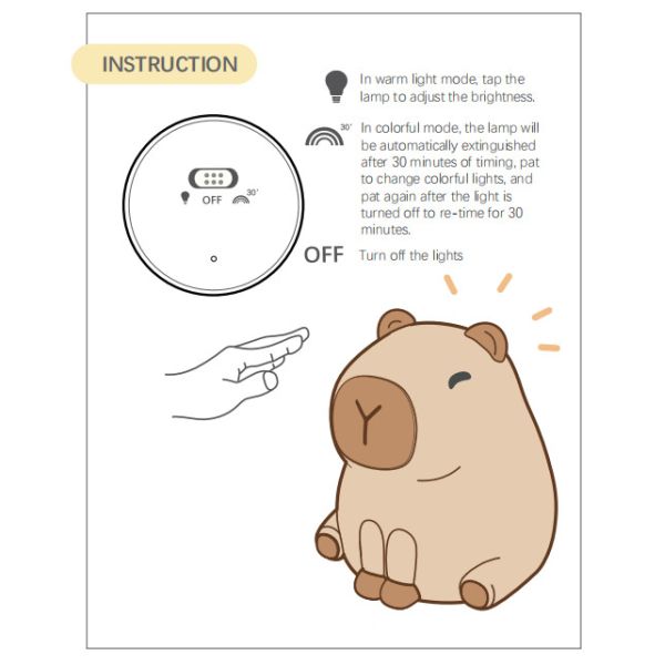 Creative Capybara LED Night Light Cute Silicone Bedside Table Lamp For Kids' Room Smart Home Gift