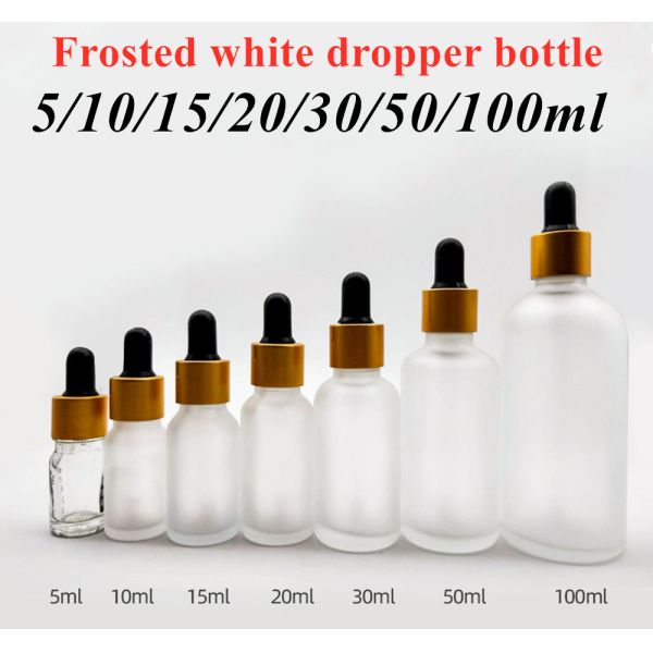 Wholesale Cheap Luxury Empty 5ml 10ml 15ml 20ml 30ml 50ml Essential Oil Bottle White Frosted Black Cap Dropper Glass Bottle