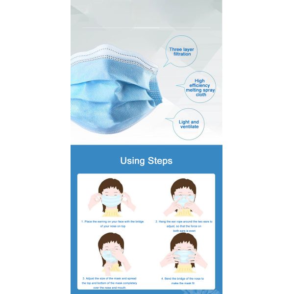 Single Use Antibacterial Face Mask 3 Layers Civil Antiviral Face Mask With Filter