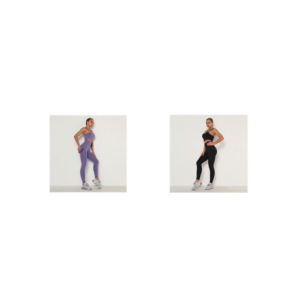 Seamless Yoga Workout Clothes Compression 2 Piece Set Hip Lifting Leggings Crop Top