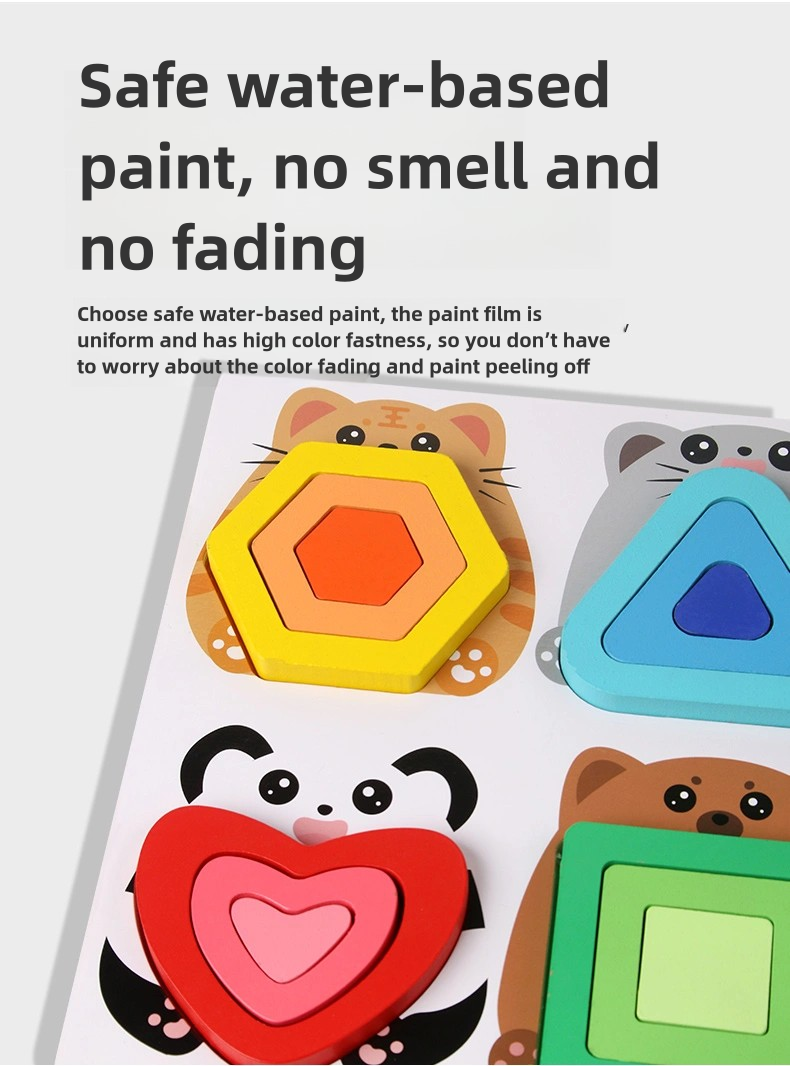 Wholesale Wooden Animal Puzzles Children Shape Cognitive Toy Colorful Wooden Shape Matchin Toy