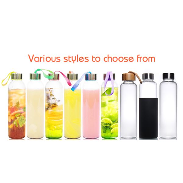 350ml 500ml Round Sports High Borosilicate Glass Water Bottle With Silicone Sleeve