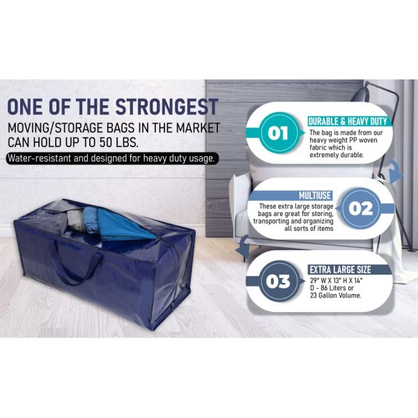 Grocery Shopper, Heavy Duty Large Moving Bags, Backpack Straps Handles, Zippers Storage Totes, storage Boxes