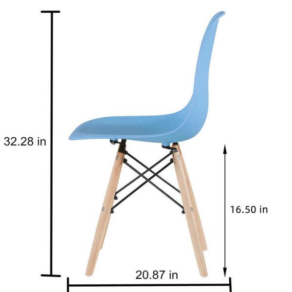 Blue 4pc Plastic Dining Chair Sets 32.28in Height Wood Leg