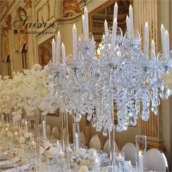 Candelabra Crystal Candle Centerpiece Acrylic Laser Cut Rectangle Pedestal Candle Stands 150cmx240cm